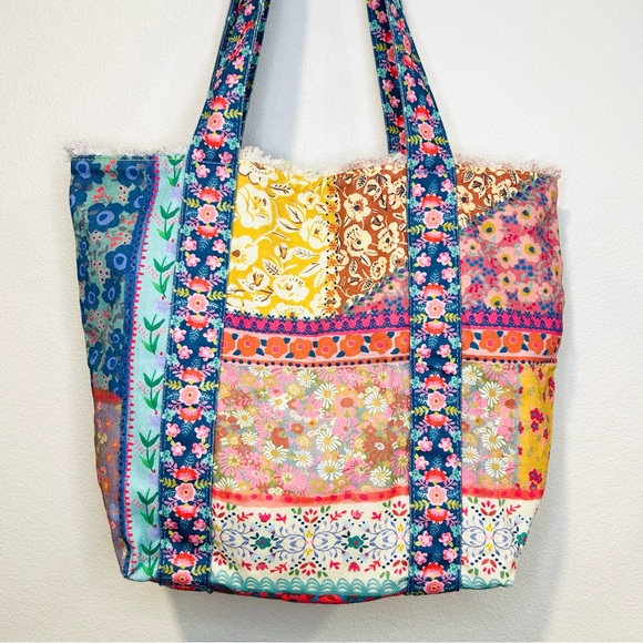 Natural Life Patchwork Tote Bag 109% Cotton Colorful Floral Print Hippie Boho - Picture 2 of 9